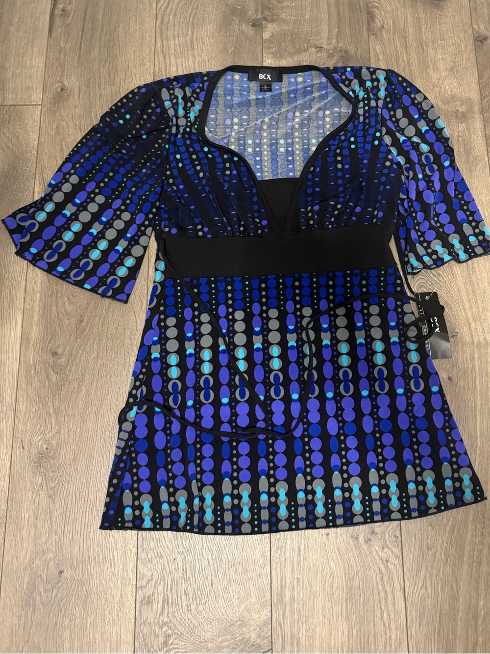 BCX Blue and Teal Dot-Print V-Neck Empire Tunic